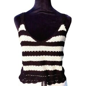 Steve Madden Crochet Tank Top Vacation Festival Womens XL Black White Rave New